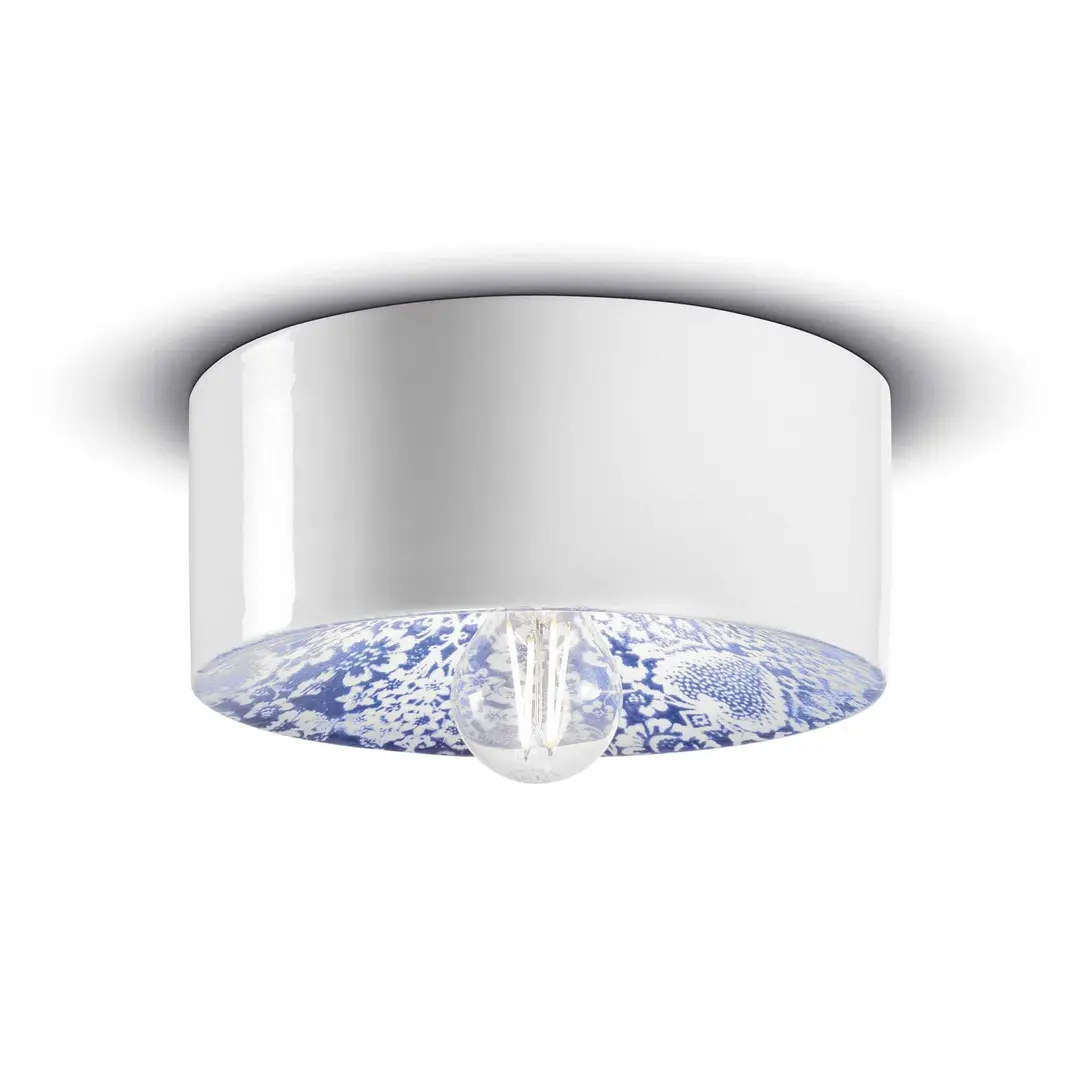 Ferroluce Deckenleuchte PI Blumenmuster, Ø 25 cm blau/weiß