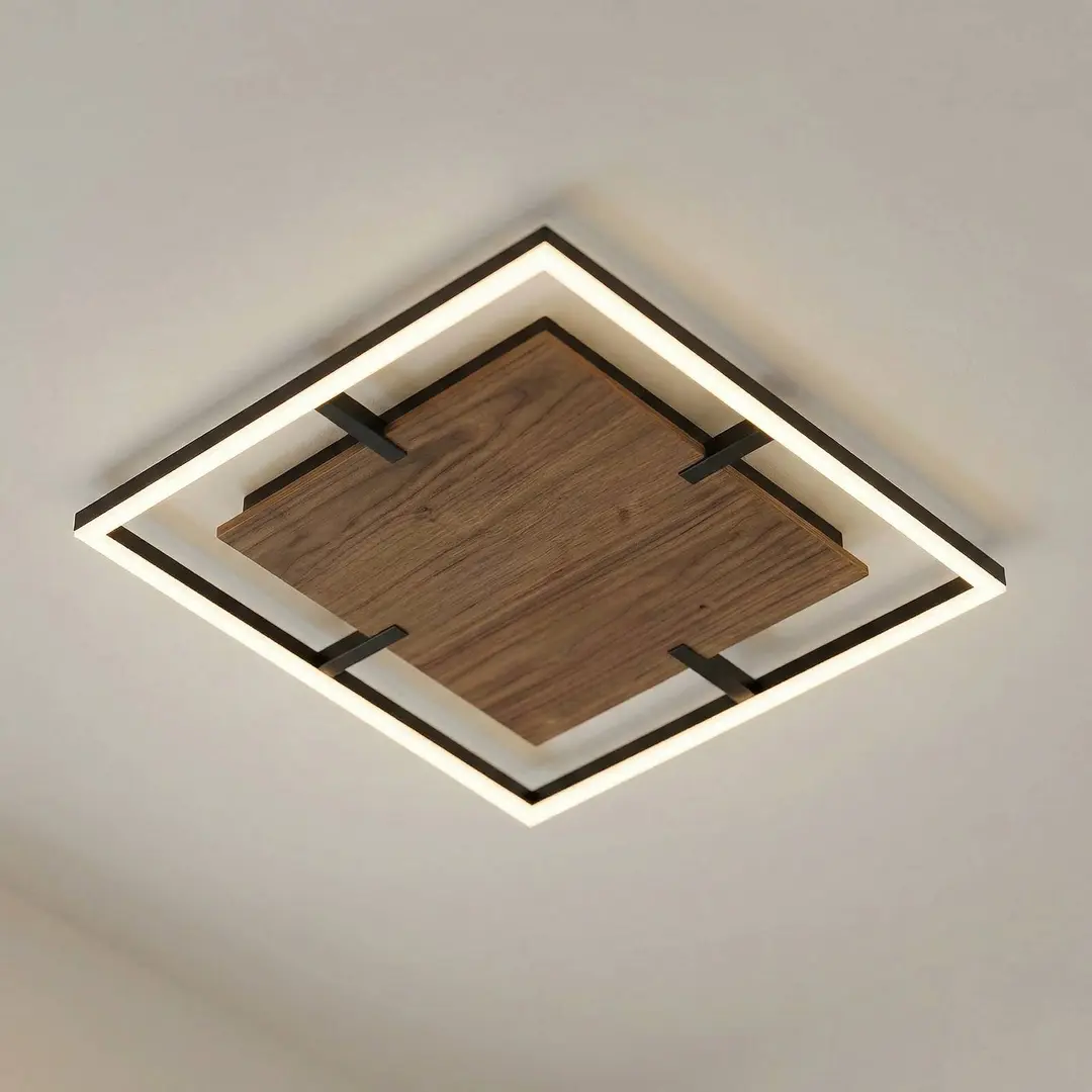 Lucande LED-Deckenleuchte Vectra, 50 x 50 cm, Holz, dimmbar