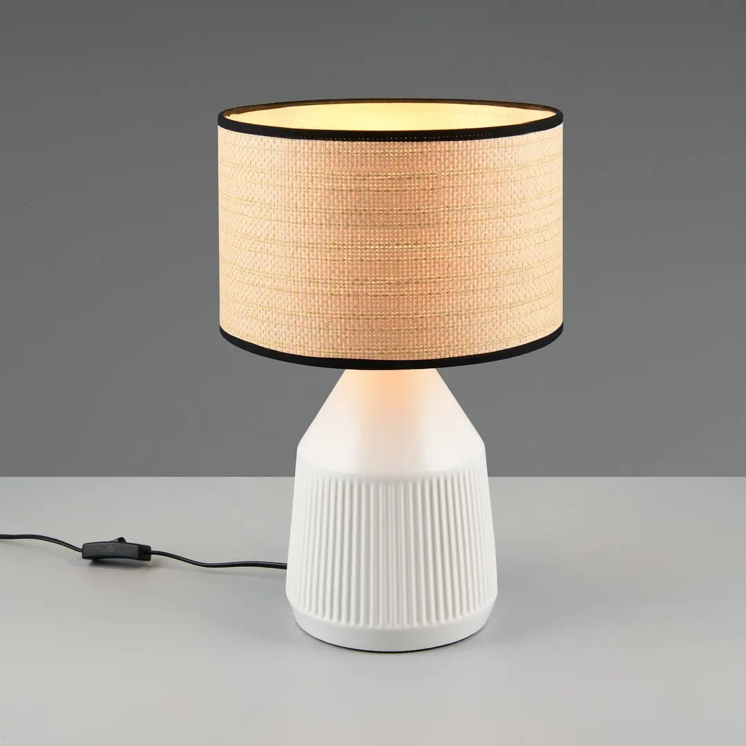 Reality Leuchten Tischlampe Formentera, weiß/beige, Höhe 43 cm Keramik/Papier