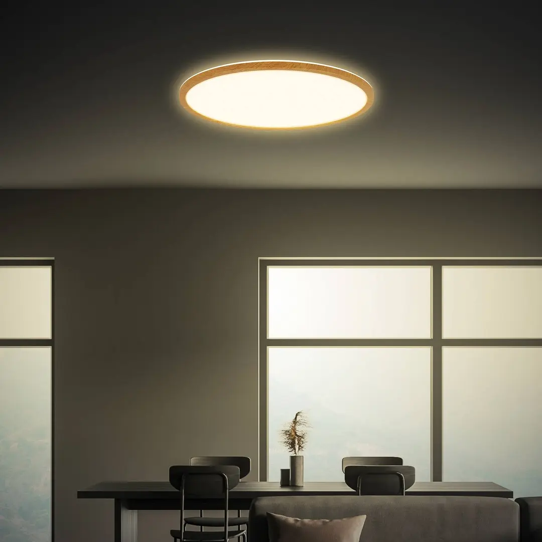 Briloner LED-Deckenleuchte Tava Wood, Ø 42 cm, Kunststoff, 3.000 K