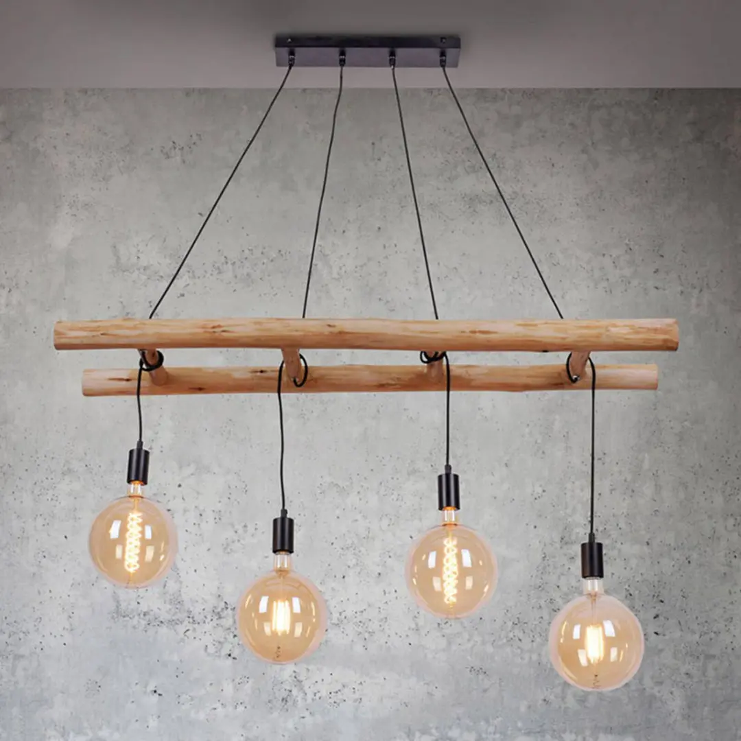 JUST LIGHT. GmbH Hängeleuchte Edgar aus Holz, vierflammig