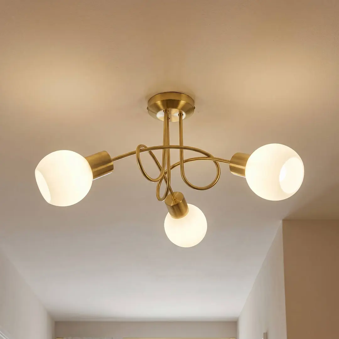 Lindby Deckenlampe Elaina, Ø52cm, 3-flg., messing, Glas, E14