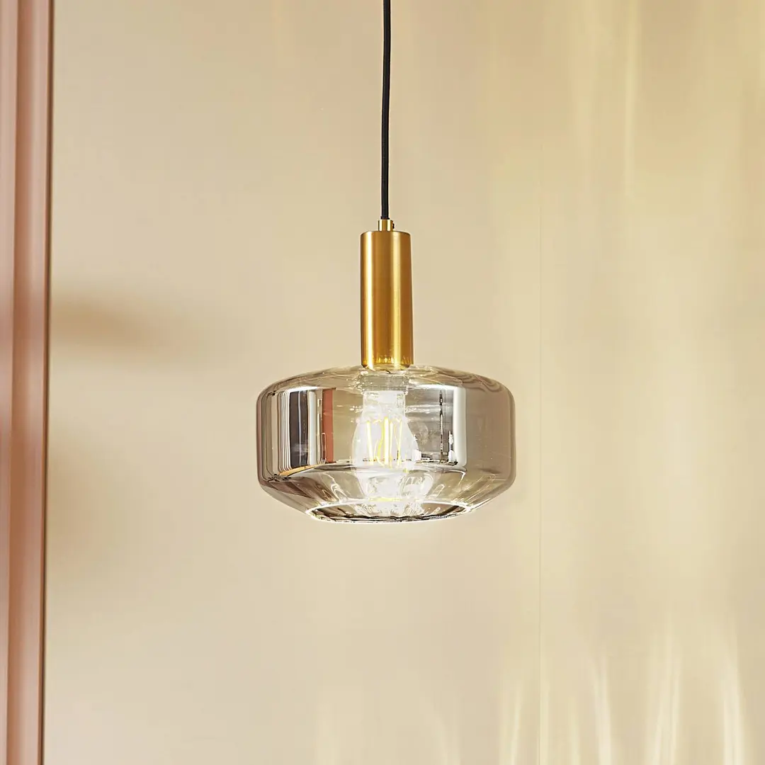 Lindby Hängeleuchte Hildur, Ø 22 cm, 1-flg., rauchgrau, Glas