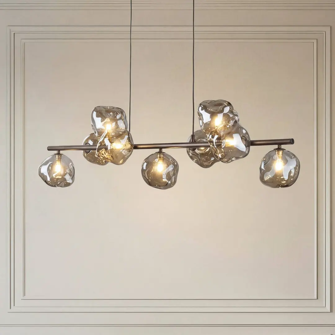 TK Lighting Hängeleuchte Lava, braun, 9-flammig, Glas, Länge 116 cm, G9
