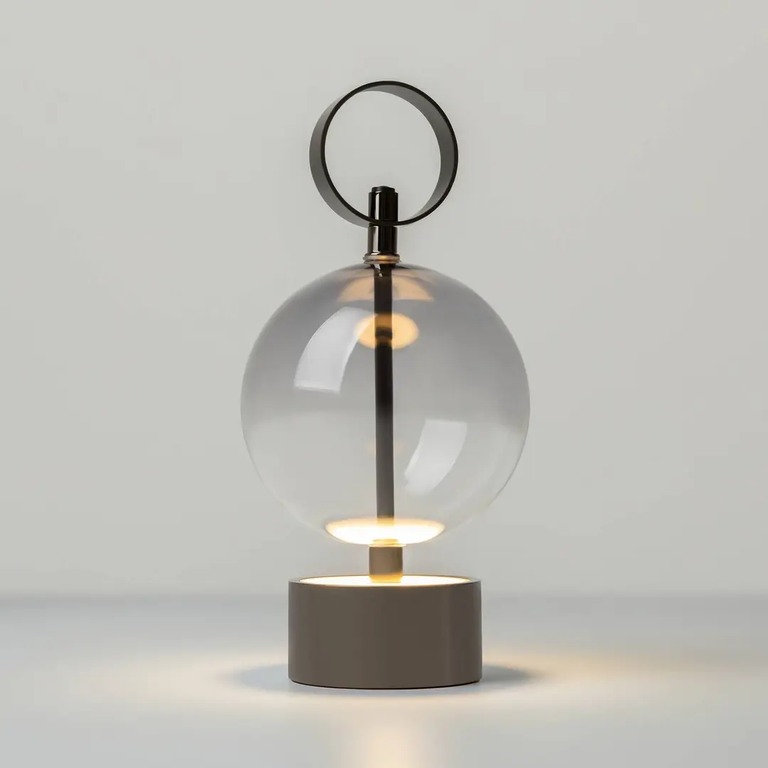 Maytoni LED-Akku-Tischlampe DOUBLE MOON, rauchgrau, Höhe 25 cm, Glas