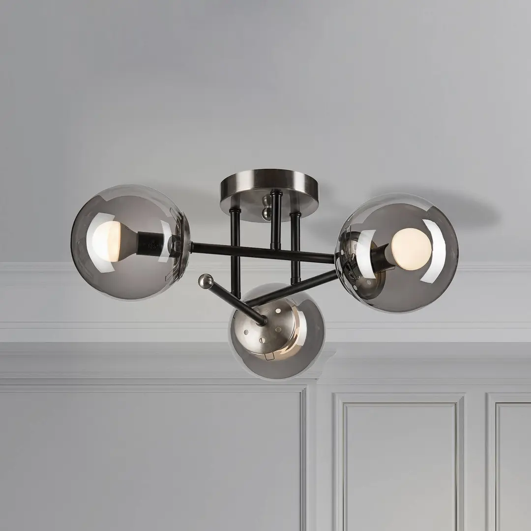 Lamkur Deckenleuchte Malena, Ø 19 cm, rauchgrau, Glas/Metall 3-flg.