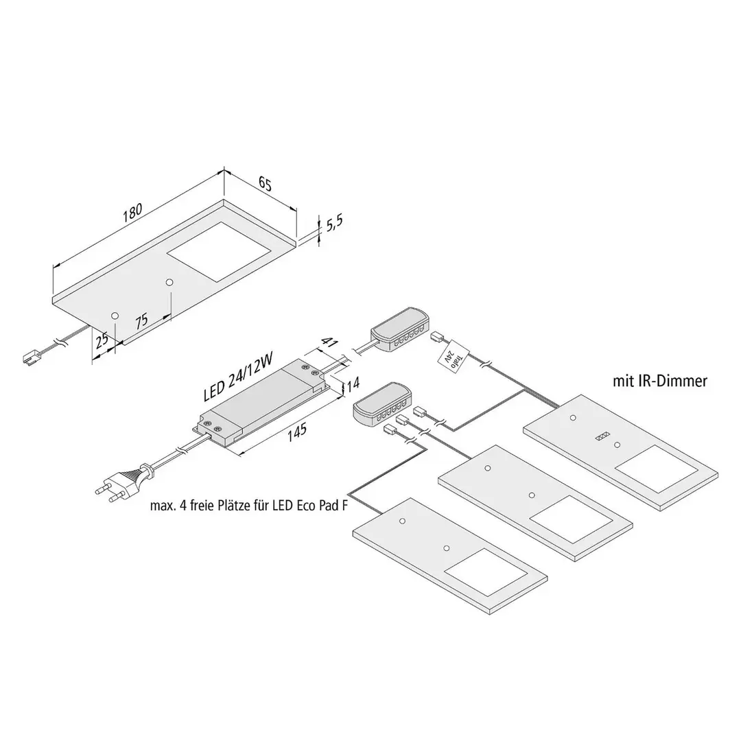 Hera LED-Unterbaulampe Eco-Pad F 3x-Set 3.000K schwarz