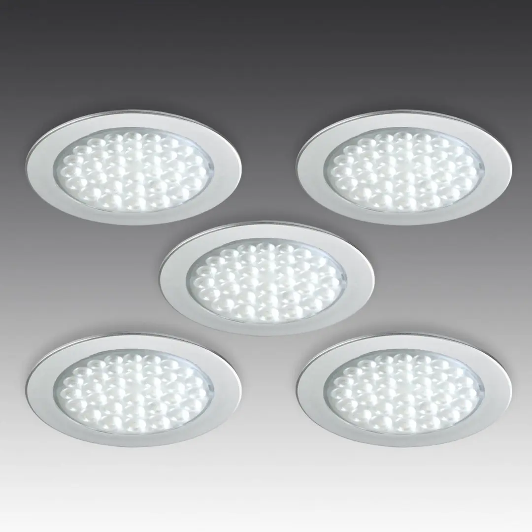 Hera R 68-LED Einbaustrahler in Edelstahloptik, 5er-Set