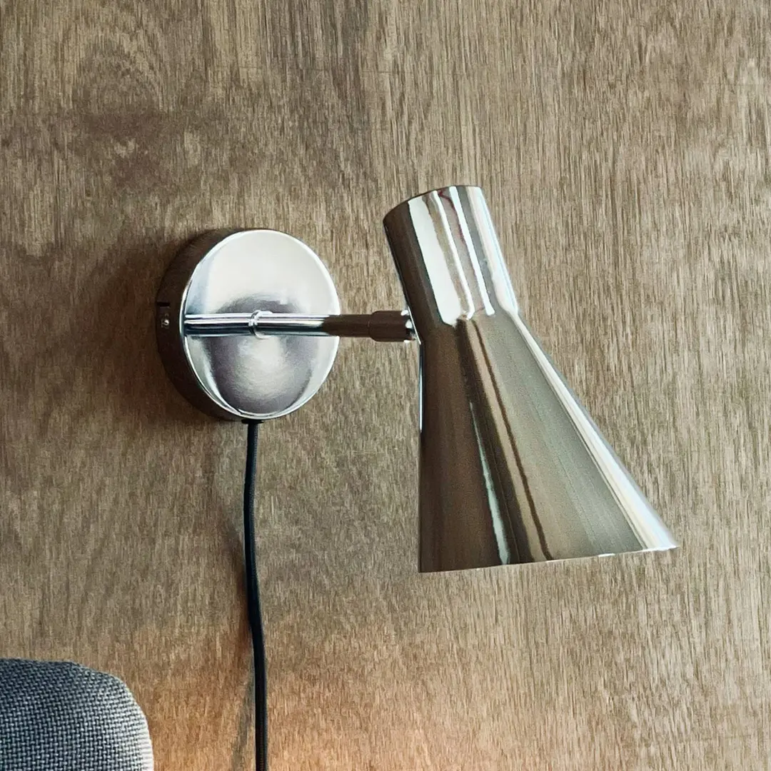 Dyberg Larsen Wandleuchte DL12, chrom, Kabel, E27, Metall
