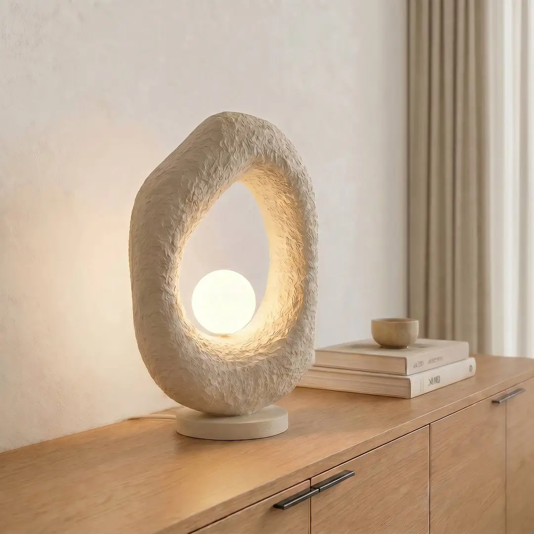 Opviq Tischleuchte Vaslı, ecru, Höhe 50 m, Fiberglas, G9