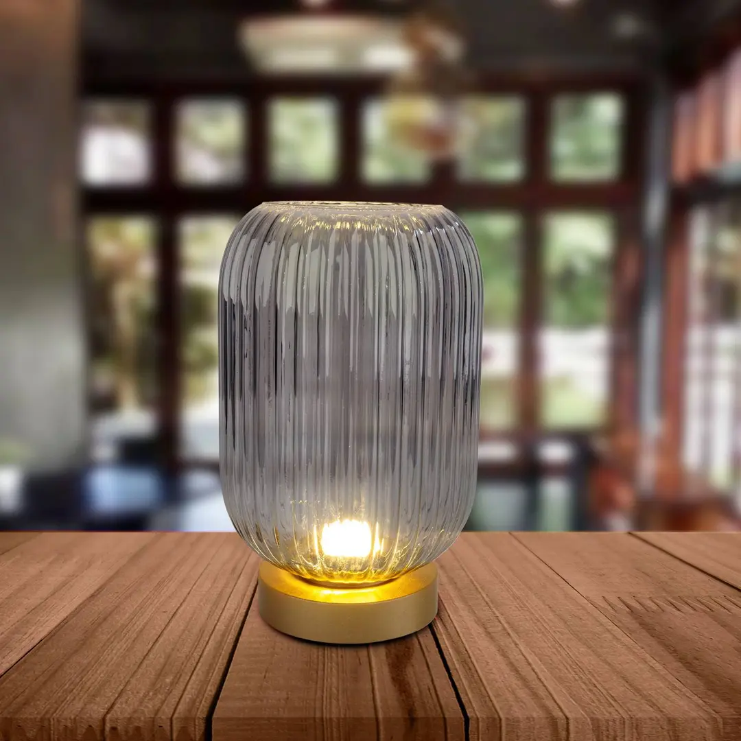 Naeve Leuchten LED-Deko-Tischlampe 5305558 Akku Schirm rauchgrau