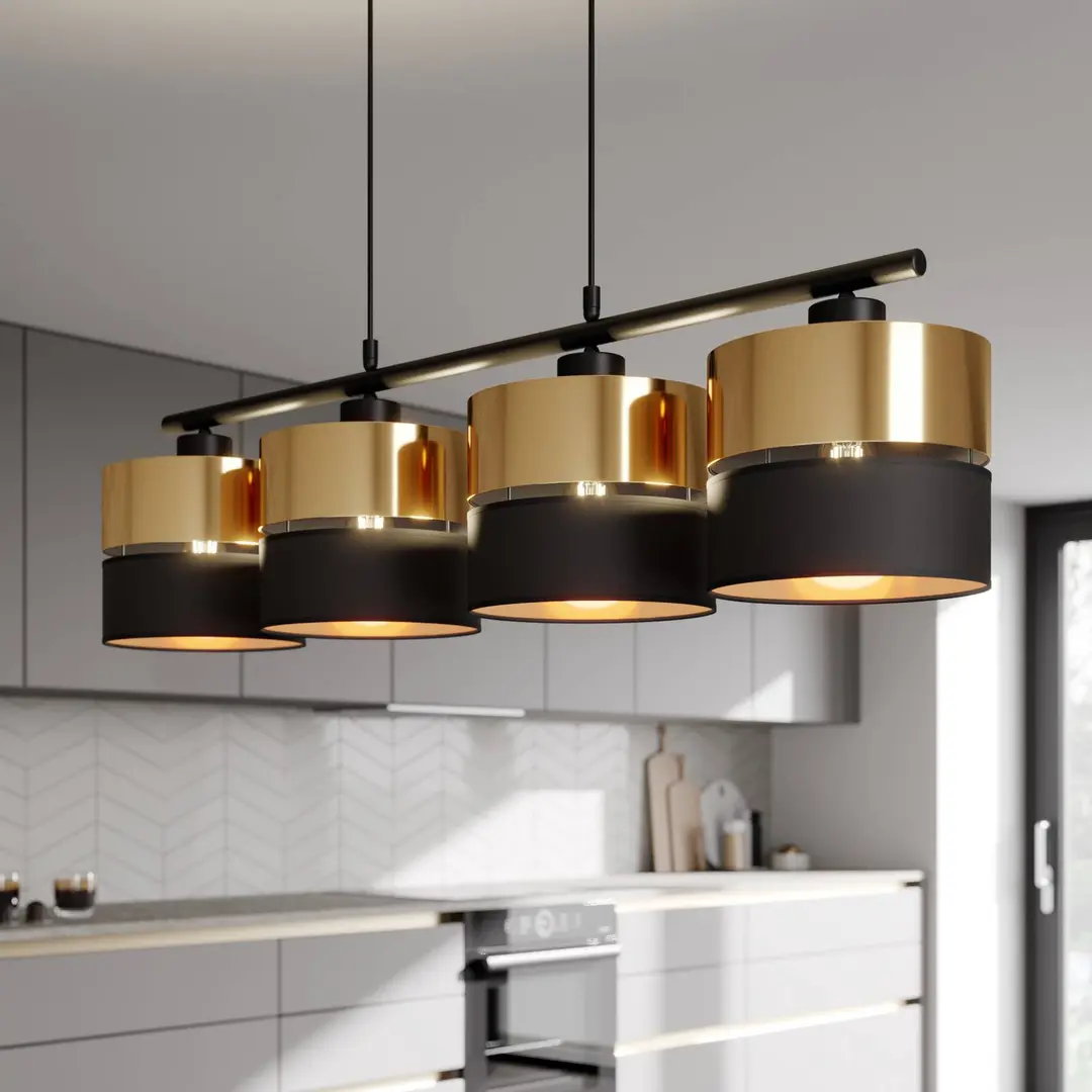 TK Lighting Hängeleuchte Hilton, schwarz/gold, vierflammig