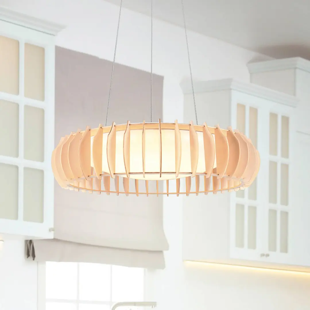 Reality Leuchten LED-Hängelampe Monte, Ø 60 cm, holz hell, Holz, CCT