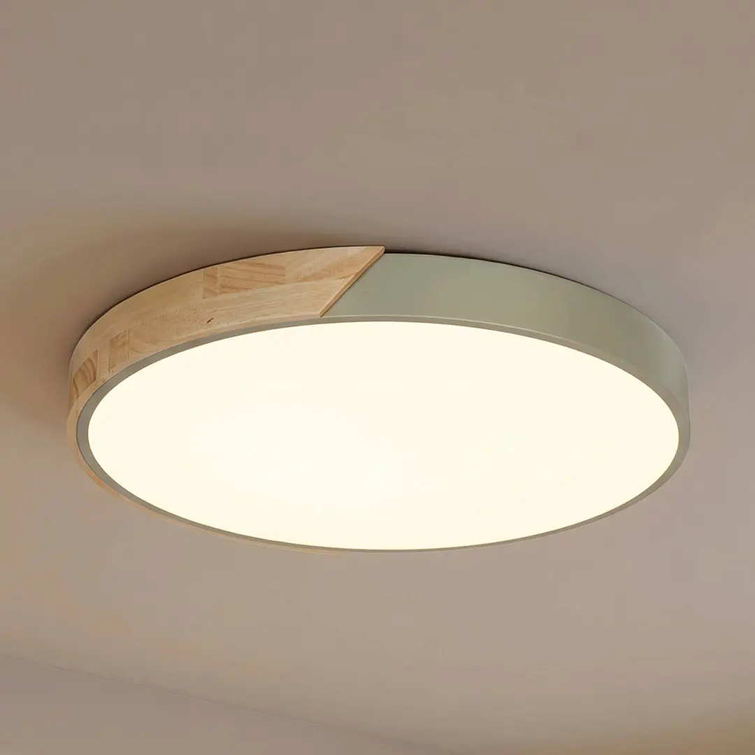 Prios LED-Deckenleuchte Lynorri, Ø 52 cm, grün, Holzdekor