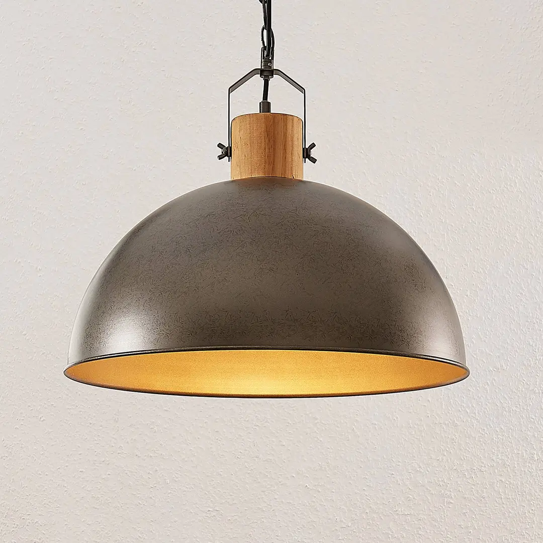 Lindby Hängeleuchte Holgar, grün, Holz, Metall, Ø 45 cm, E27