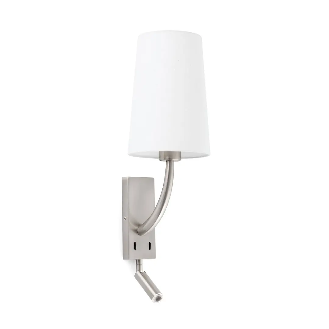 FARO BARCELONA Wandleuchte Rem mit LED-Leseleuchte, weiß/nickel