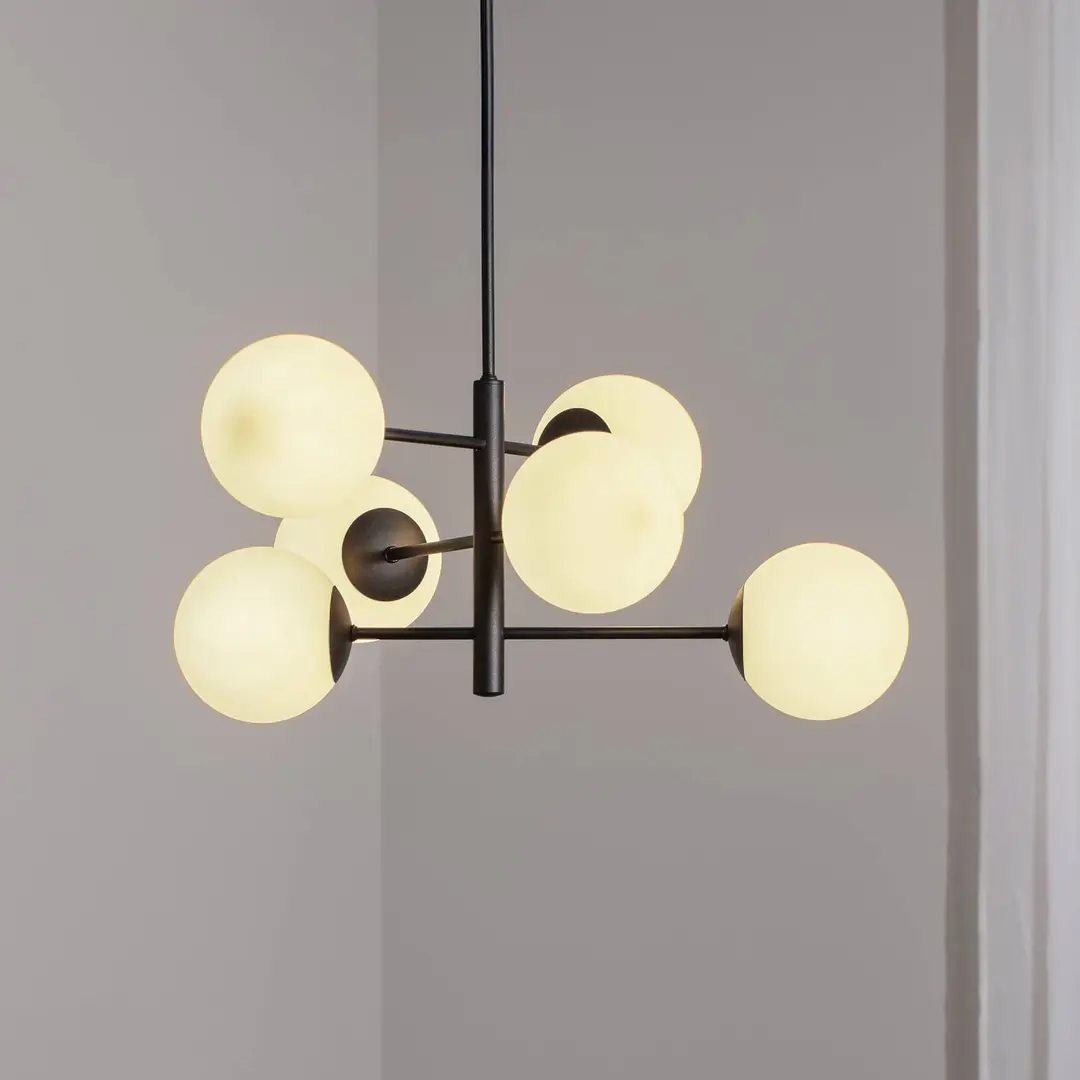Domiluce Hängeleuchte Aurora, schwarz, Ø 60 cm, 6-flammig, Glas, E14