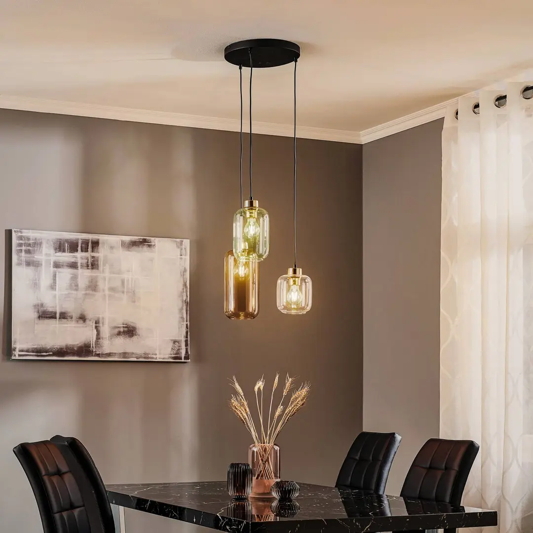 TK Lighting Hängeleuchte Marco Green, 3-flg. klar/grün/braun