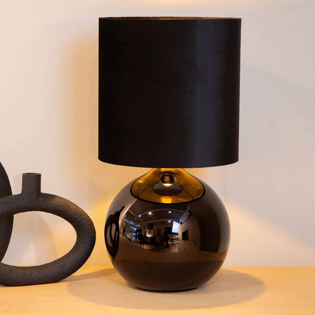 Lucide Tischleuchte Esterad, schwarz, Ø 24 cm, Höhe 47 cm, Glas