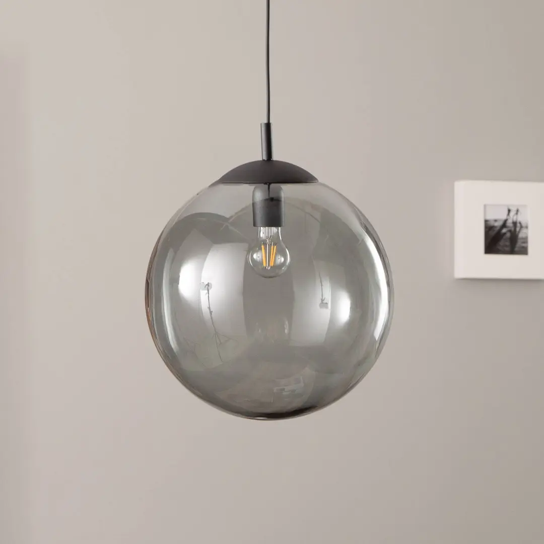 TK Lighting Hängeleuchte Esme, Glas, grafit-transparent, 1-flg., Ø 35 cm