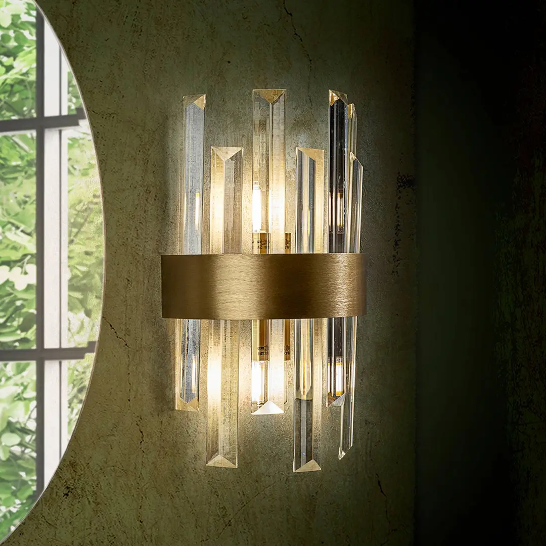 Schuller Valencia Wandleuchte Grace, 2-flammig, goldfarben, Eisen, Glas