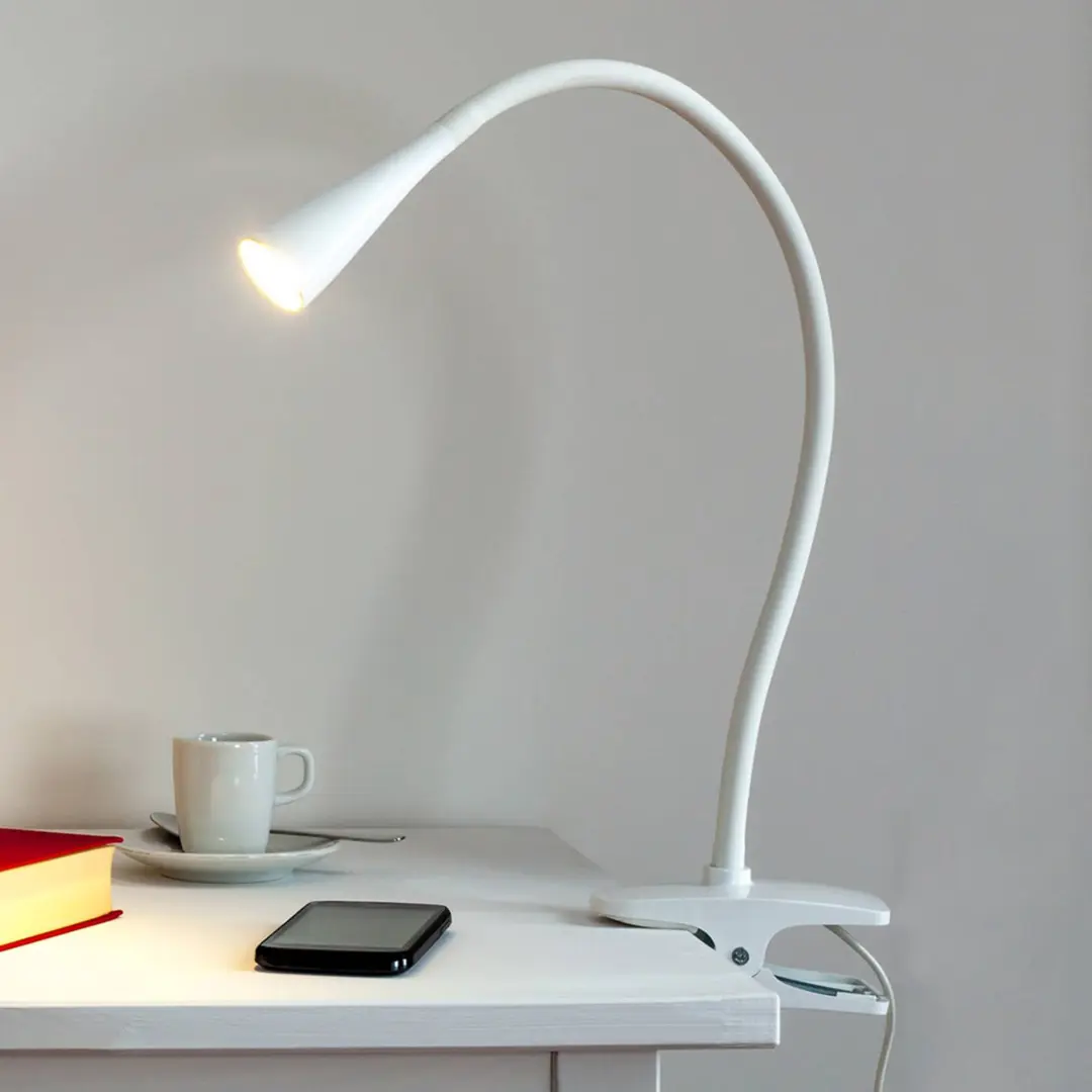 Lindby LED-Klemmleuchte Baris, weiß, Höhe 44 cm, 3000K