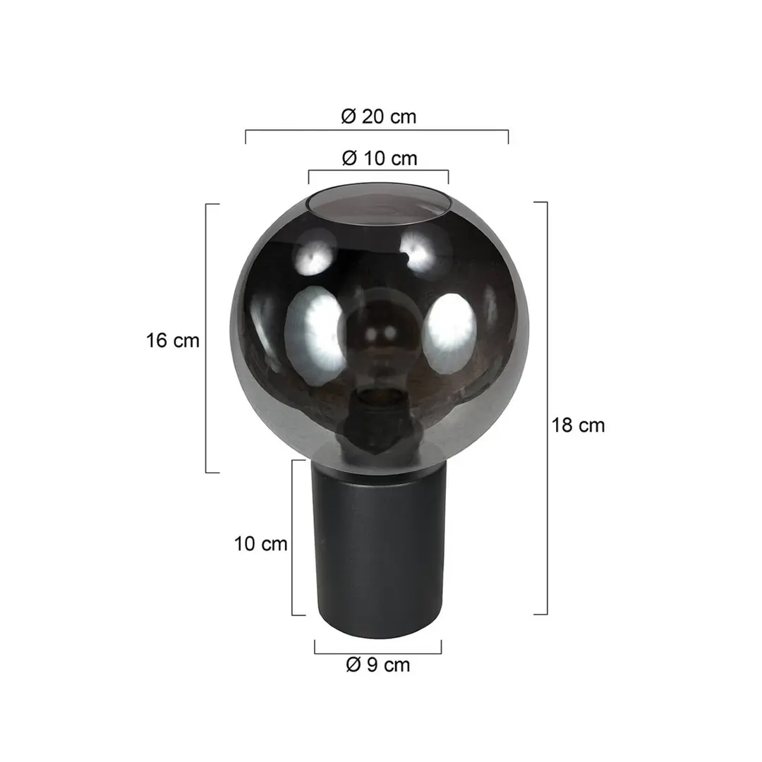 Mexlite Tischlampe Bloeba, schwarz/rauchgrau, Ø 20 cm, Glas Kugel