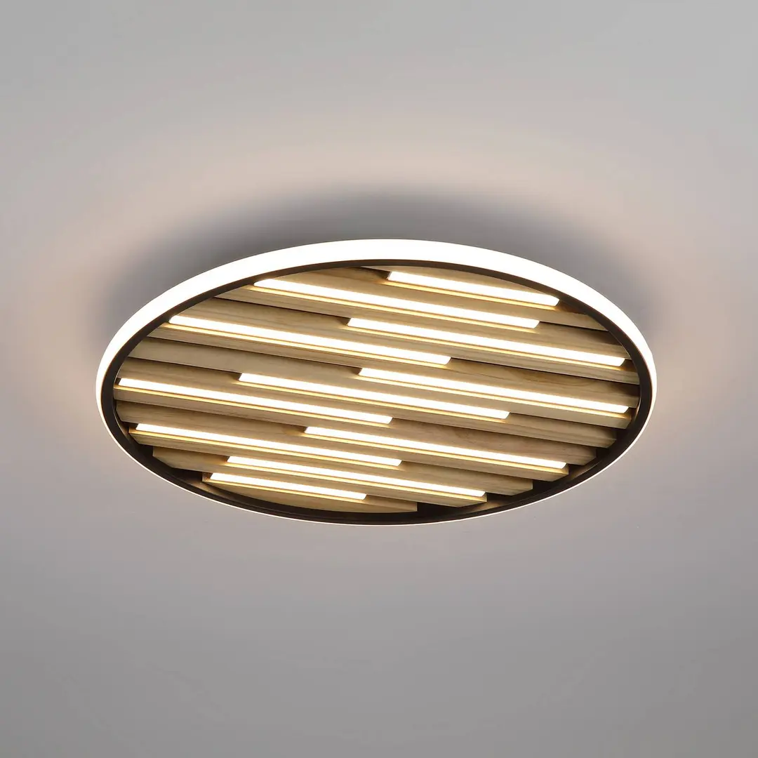 Searchlight LED-Deckenlampe Equalise, Ø 49 cm, schwarz/hellbraun, Metall
