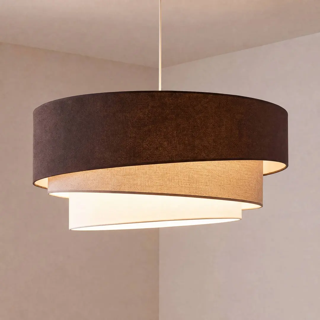 Duolla Pendellampe Trio, braun/beige, Ø 60 cm, Textil, E27