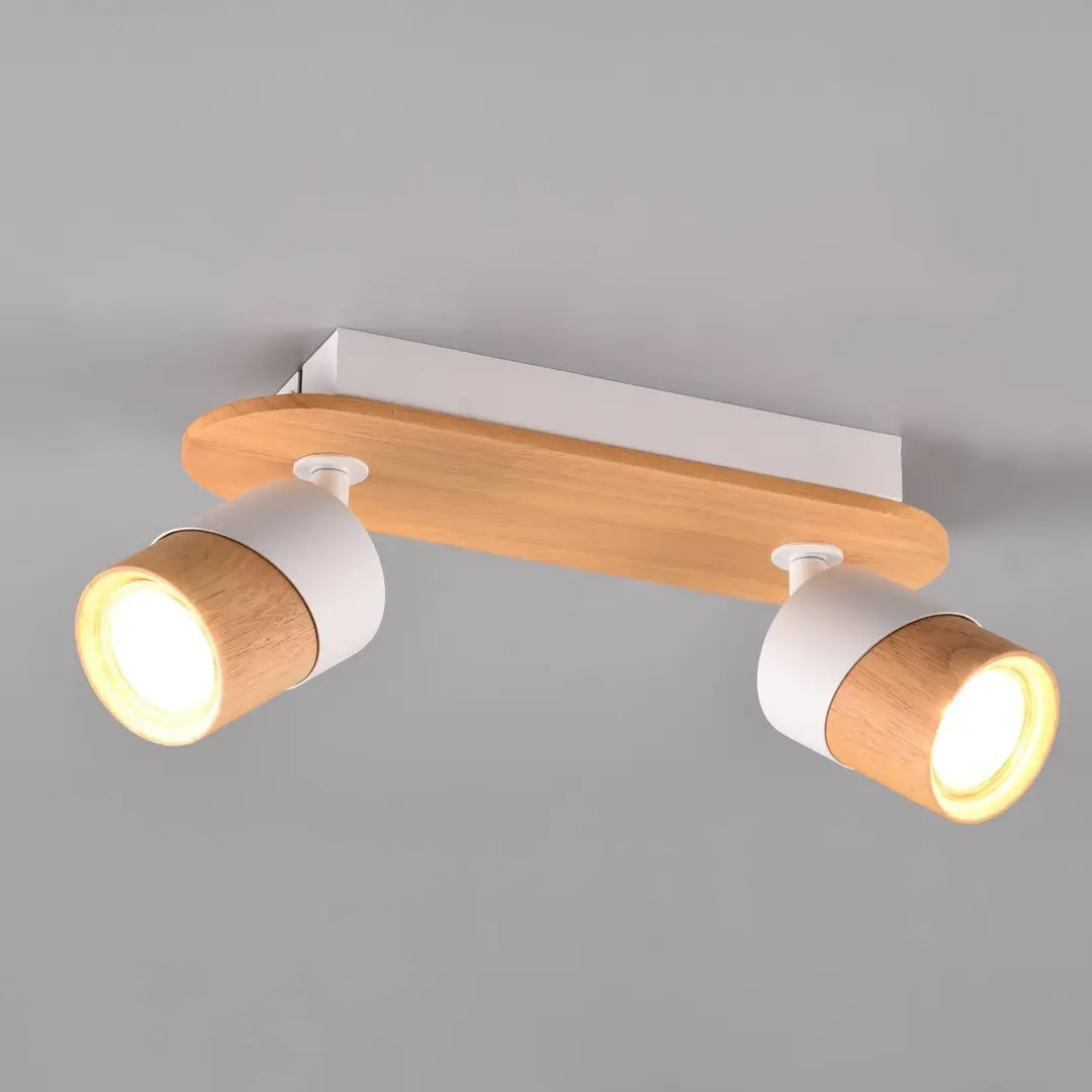 Trio Lighting Deckenstrahler Aruni aus Holz, zweiflammig weiß