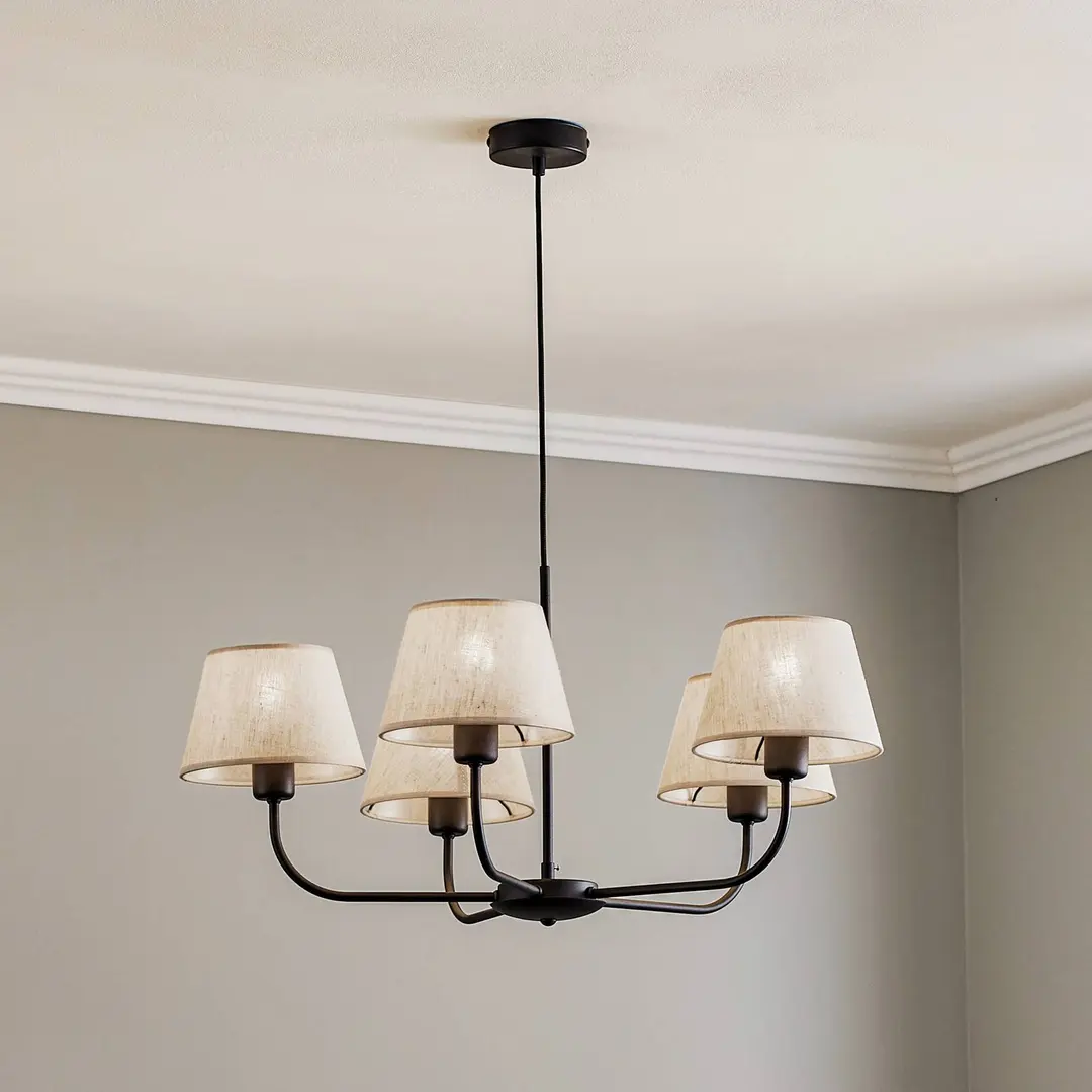 TK Lighting Kronleuchter Chicago, Leinenschirme fünfflammig