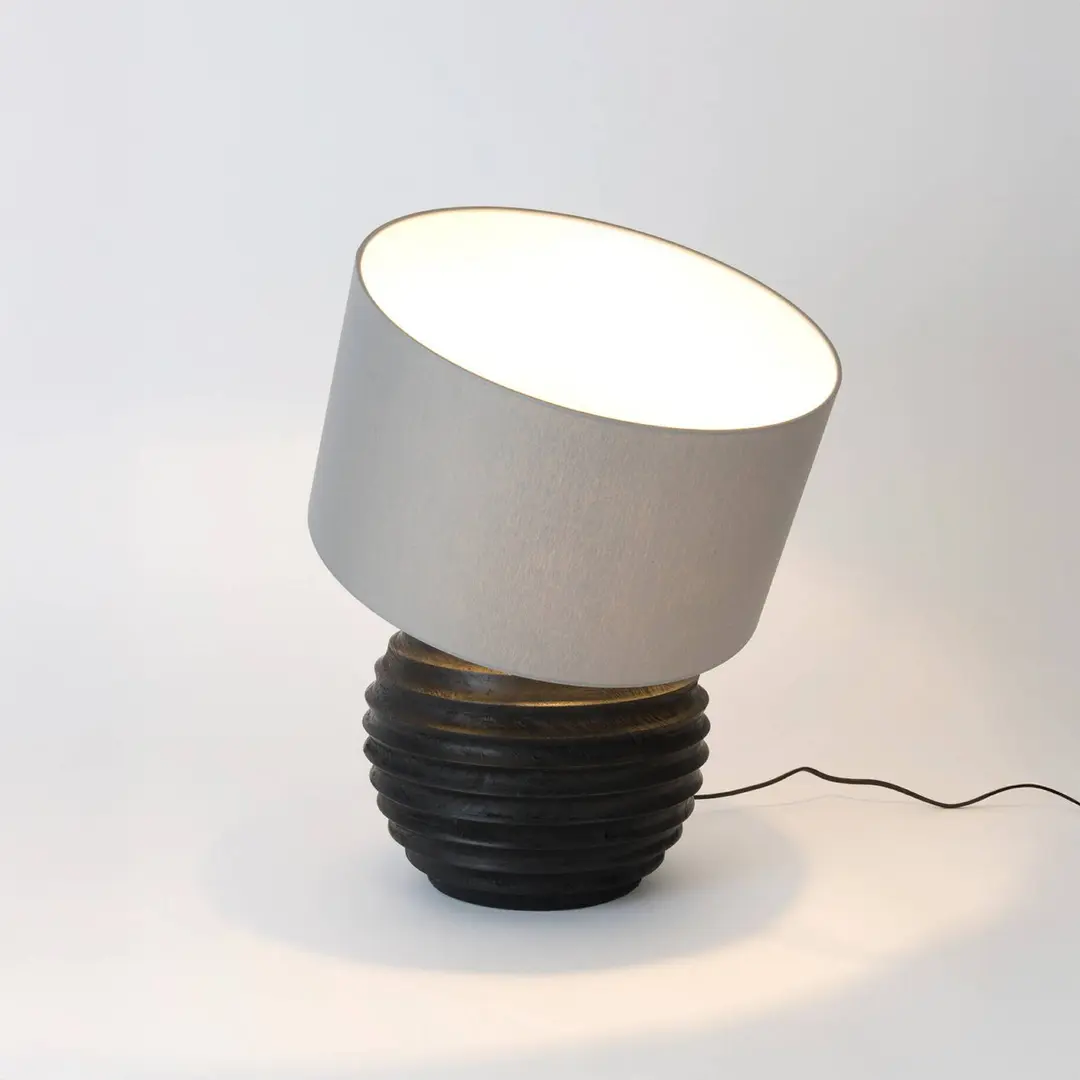 Holländer Tischlampe GIOACCHINO, schwarz/grau, Höhe 50 cm, Holz/Chintz