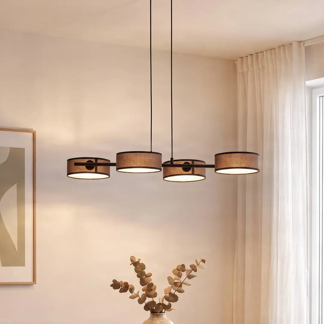 EMIBIG LIGHTING Hängeleuchte Drumz 4, braun, Stoff/Stahl, Länge 80 cm, E14