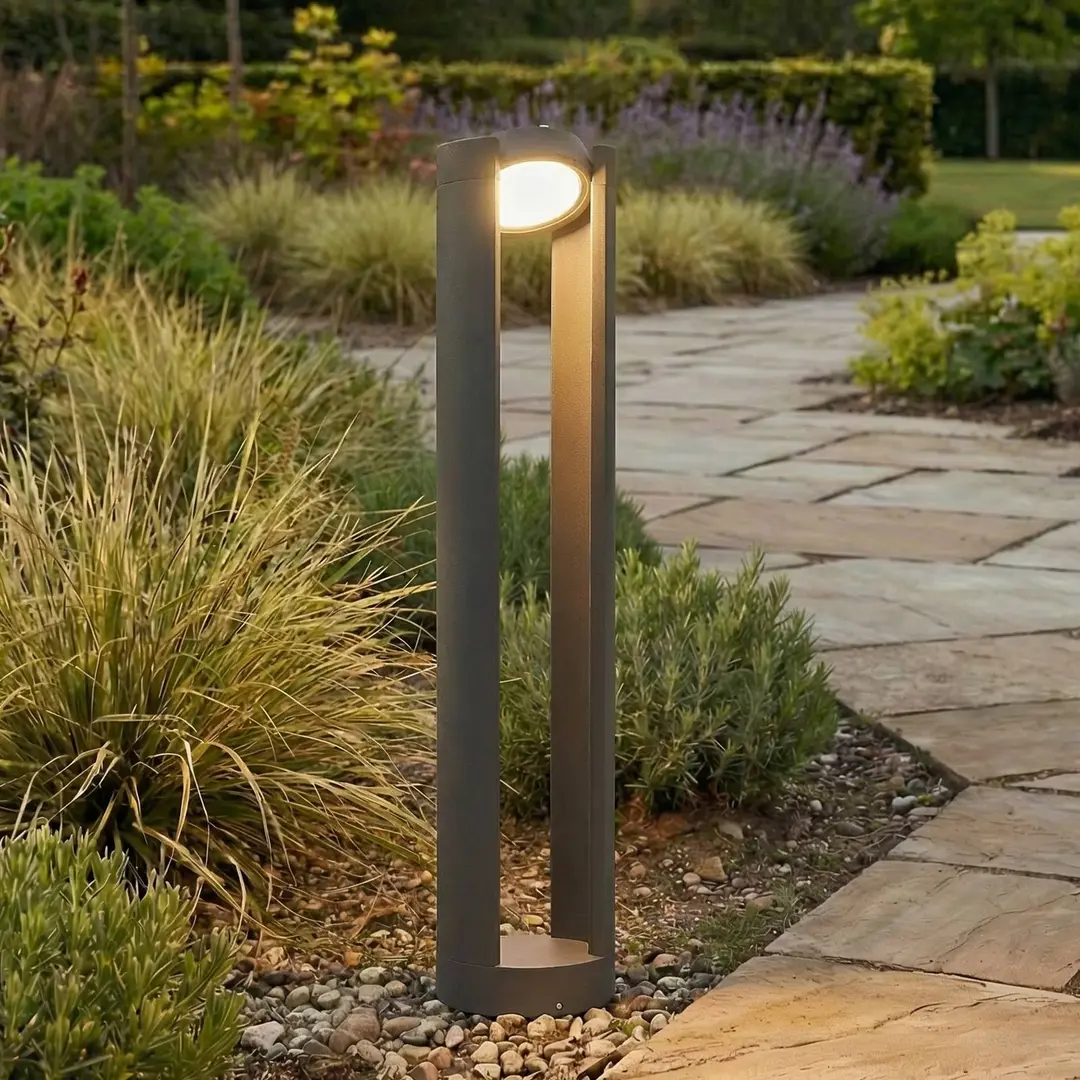 Lucande LED-Pollerleuchte Dylen, grau, Metall, 80 cm, IP65