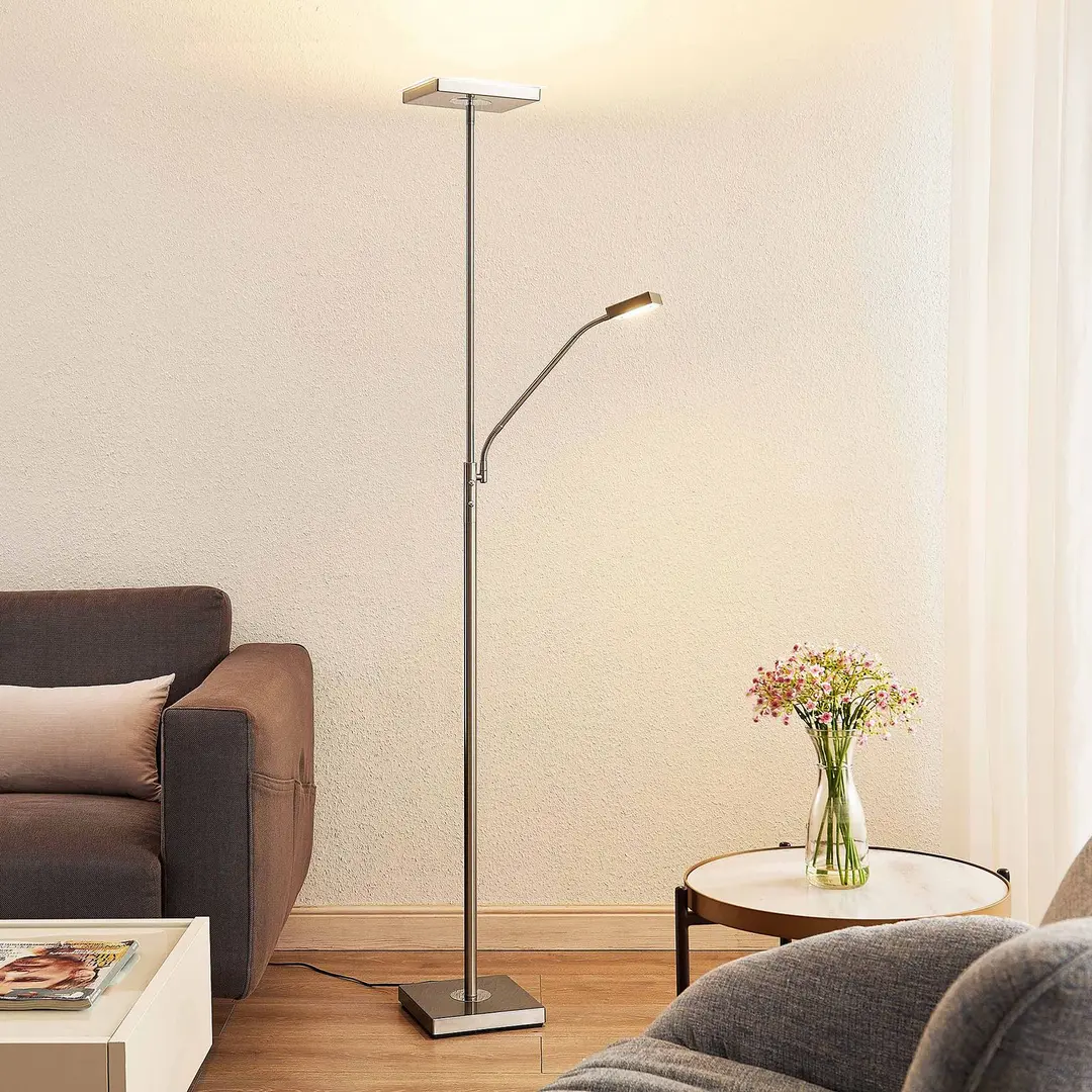Lindby LED-Stehleuchte Sumani, eckig, nickel, Höhe 180cm
