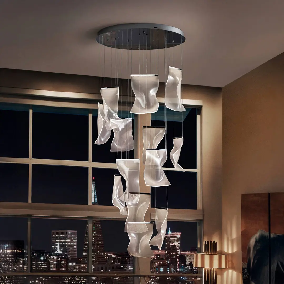 Schuller Valencia LED-Hängeleuchte Velos II, 13-fl., chrom, dim, Kunststoff