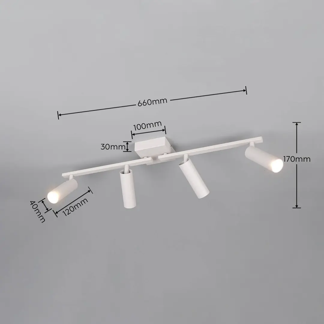 Trio Lighting Deckenstrahler Dara, Länge 66 cm, grau, Metall, 4-flg.