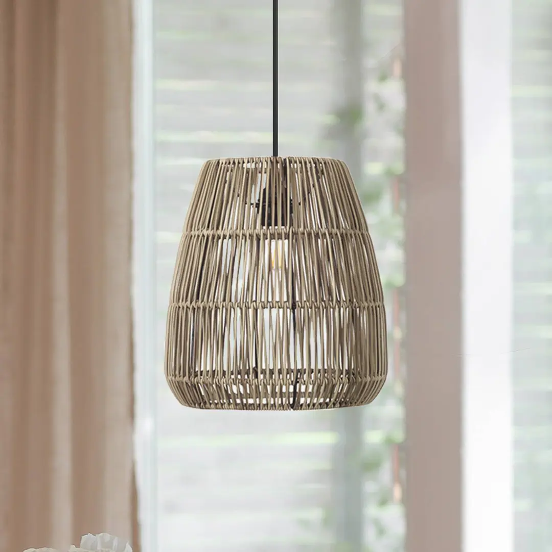 PR Home Hängeleuchte Saigon, Rattanoptik, grau, Ø 28 cm