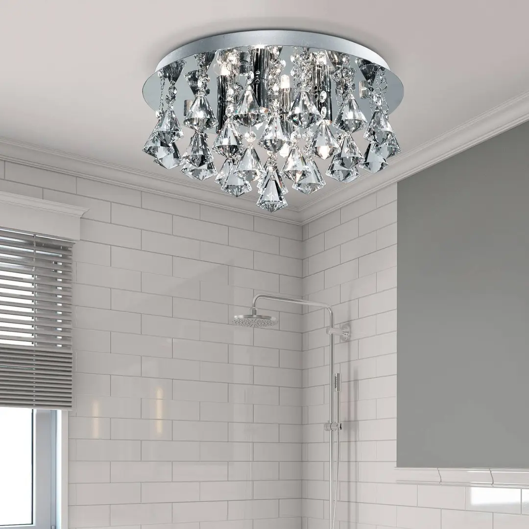 Searchlight Deckenlampe Hanna, rund, IP44, 38cm, chrom Pyramid