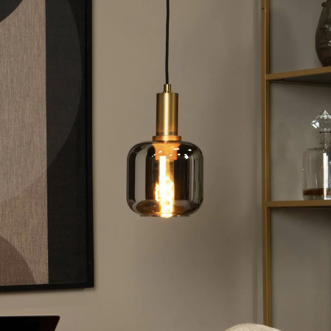 Lucide Pendelleuchte Joanet, Ø 16 cm, 1-flammig, Glas, rauchgrau
