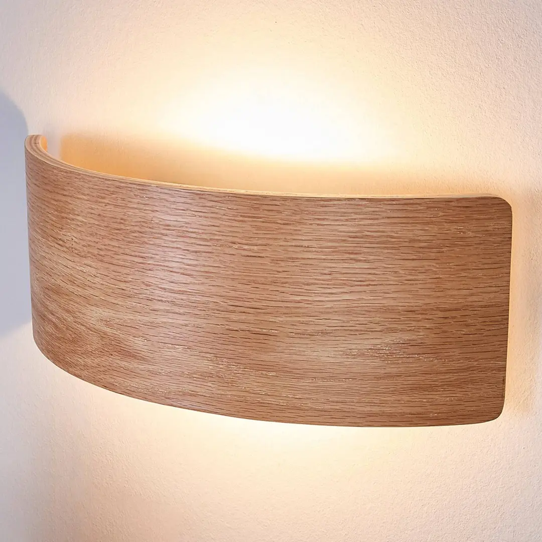Lindby LED-Wandleuchte Rafailia, Breite 33cm, Holz, 3.000K