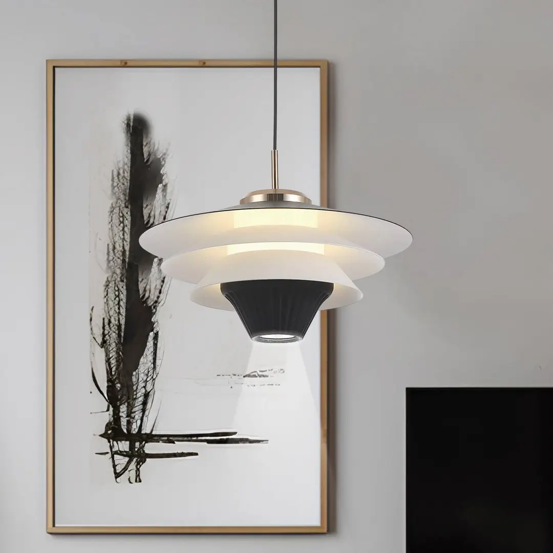 Viokef LED-Pendellampe Manley, schwarz/weiß, Ø 22 cm, Metall