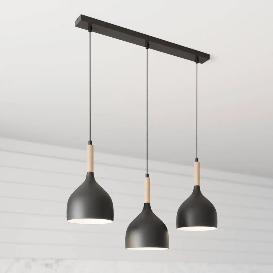 Luminex Hängelampe Noak 3flammig lang schwarz/holz natur