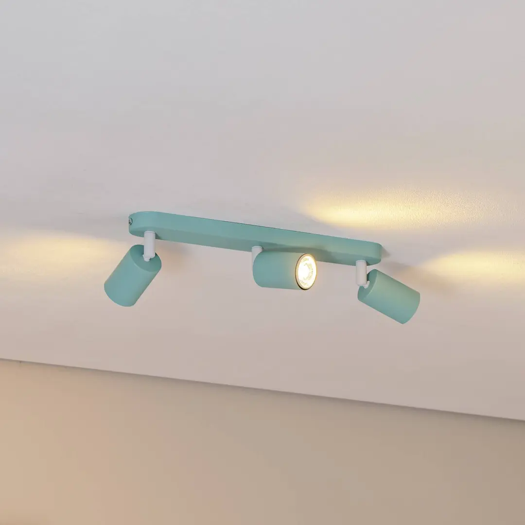 TK Lighting Deckenstrahler Livia, mintgrün, 52 cm, 3-flg., Metall, GU10
