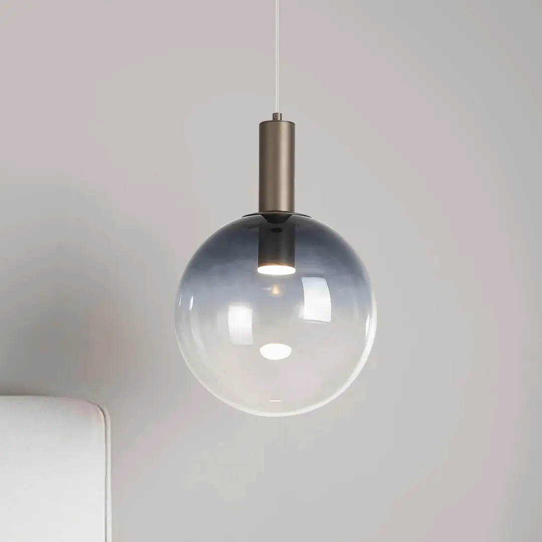Searchlight Pendellampe Ombre, Kugel, rauchgrau/weiß, Ø 30 cm, Glas