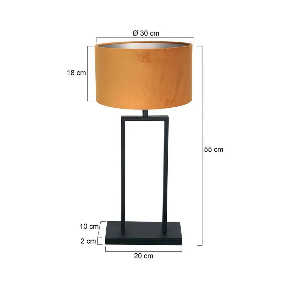 Steinhauer Tischleuchte Stang 3858ZW, schwarz/Velours gold, H. 55 cm