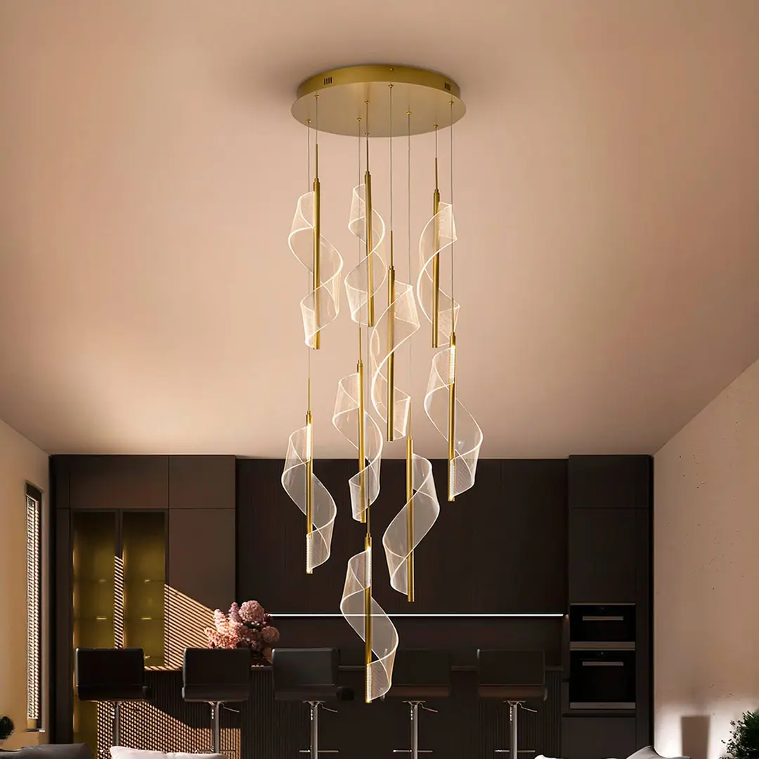 Schuller Valencia LED-Hängelampe Velas 9-flg., Höhe 57 cm, goldfarben, Metall