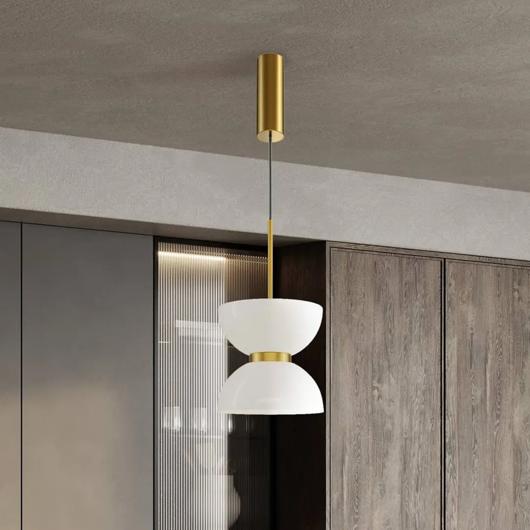 Maytoni LED-Hängeleuchte Kyoto, gold/weiß, Ø 22 cm, Glas