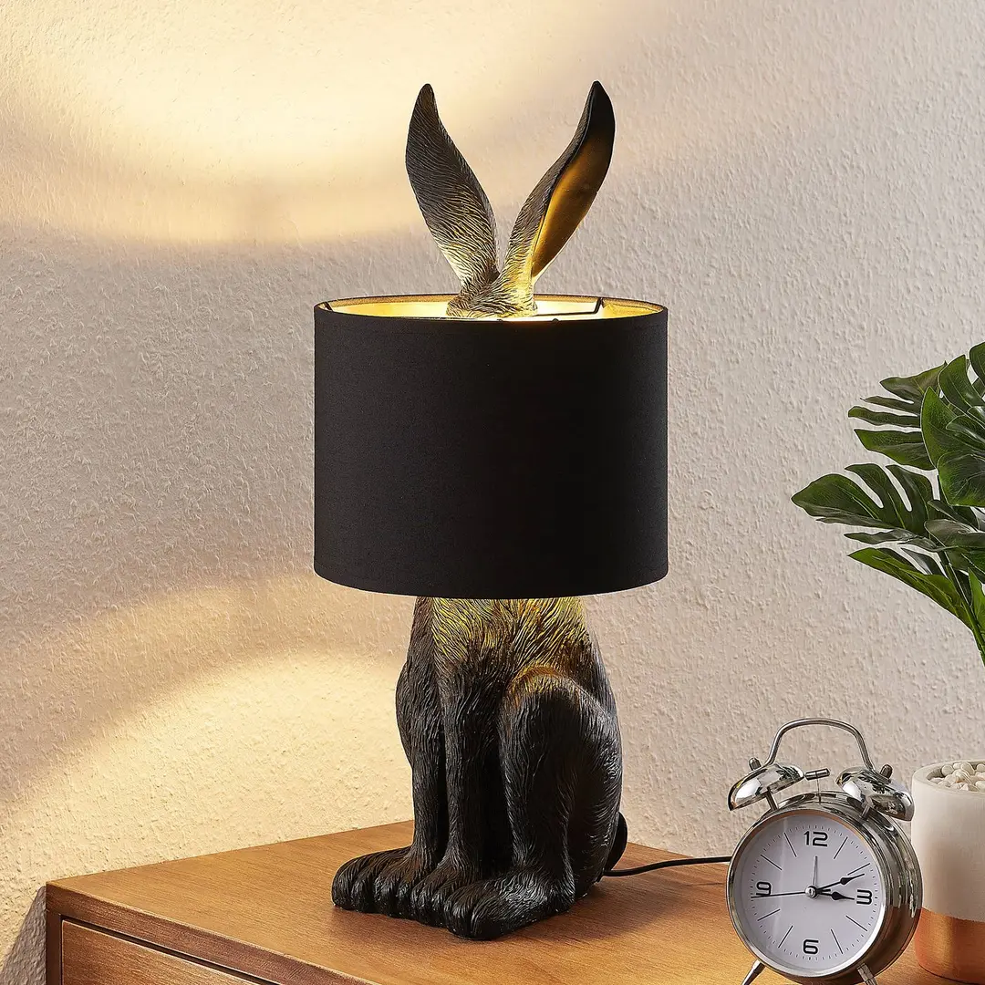 Lindby Tischlampe Lorentina, 56 cm, Hase, schwarz, Textil