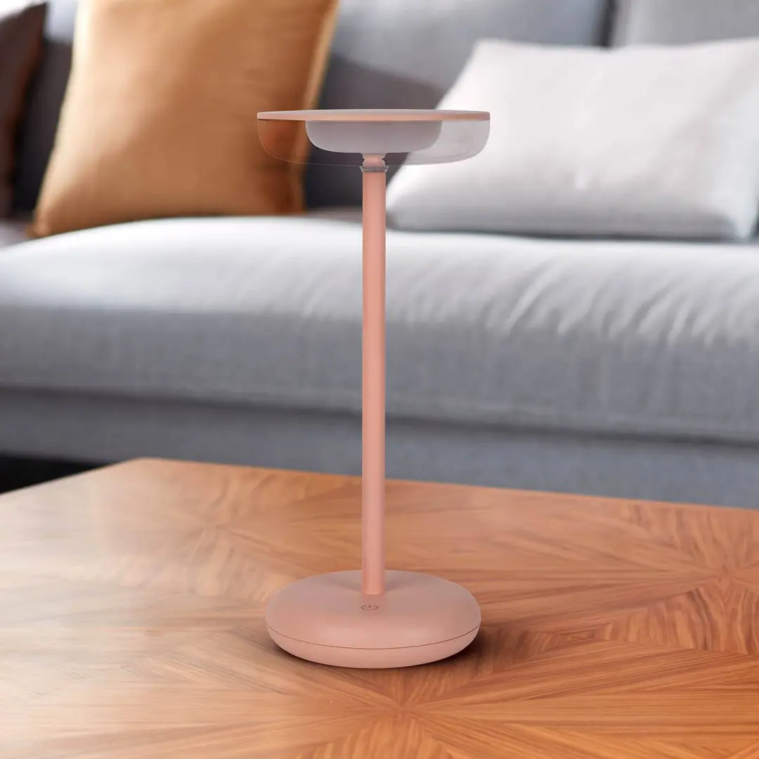 Naeve Leuchten LED-Akku-Terrassenleuchte Pasi, rosa Höhe 26 cm Metall Touch
